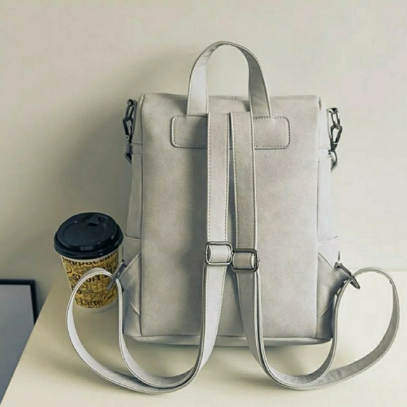Gray Vegan Leather Backpack - Picture 6 of 8